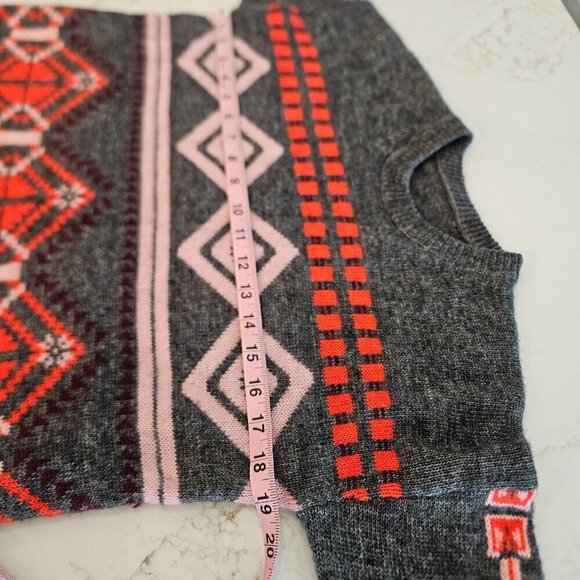 J. Crew Size Medium Abstract Fair Isle Gray Red Pink Wool Mohair Blend Sweater - Picture 8 of 11